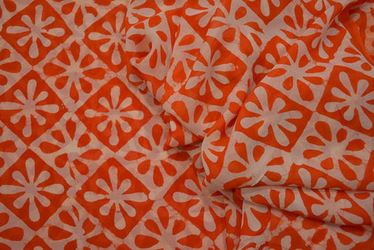 CAMELLIA ORANGE BLOCK PRINTED GEORGETTE FABRIC-HF2230