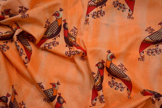 CANTALOUPE ORANGE BIRD PRINT INDIAN COTTON FABRIC-HF3023