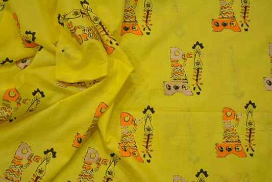 BUTTERCUP YELLOW GOLDEN PRINT INDIAN COTTON FABRIC-HF3020