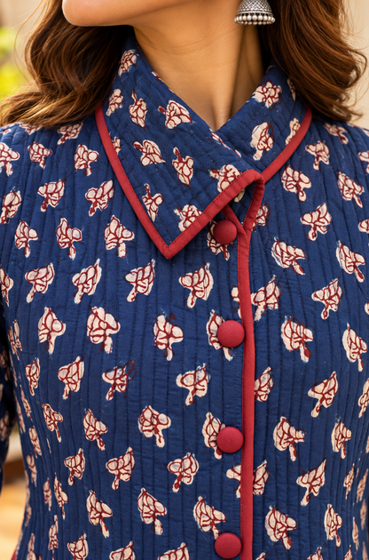 Natural Indigo Bukhara Quilted Coat
