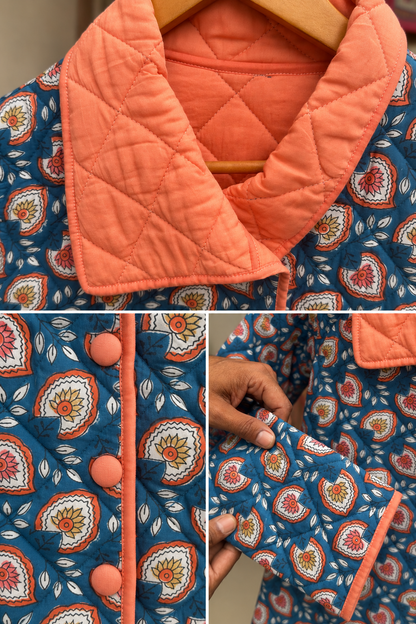 GULNAAR BLUE COTTON QUILTED JACKET