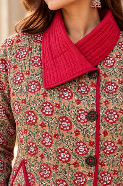 Rust Bloom Quilted Floral Jacket-NVQJ670