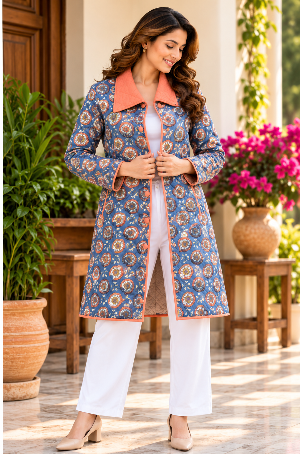 GULNAAR BLUE COTTON QUILTED JACKET-NVQJ663