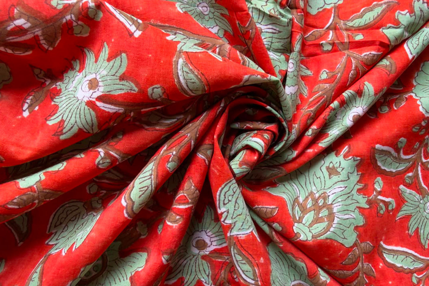 FLORAL HAND BLOCK PRINTED COTTON FABRIC-HF6450