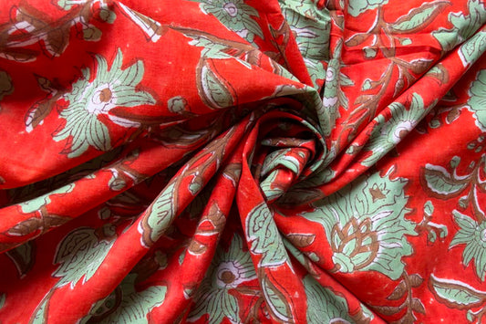 FLORAL HAND BLOCK PRINTED COTTON FABRIC-HF6450