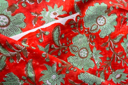FLORAL HAND BLOCK PRINTED COTTON FABRIC-HF6450