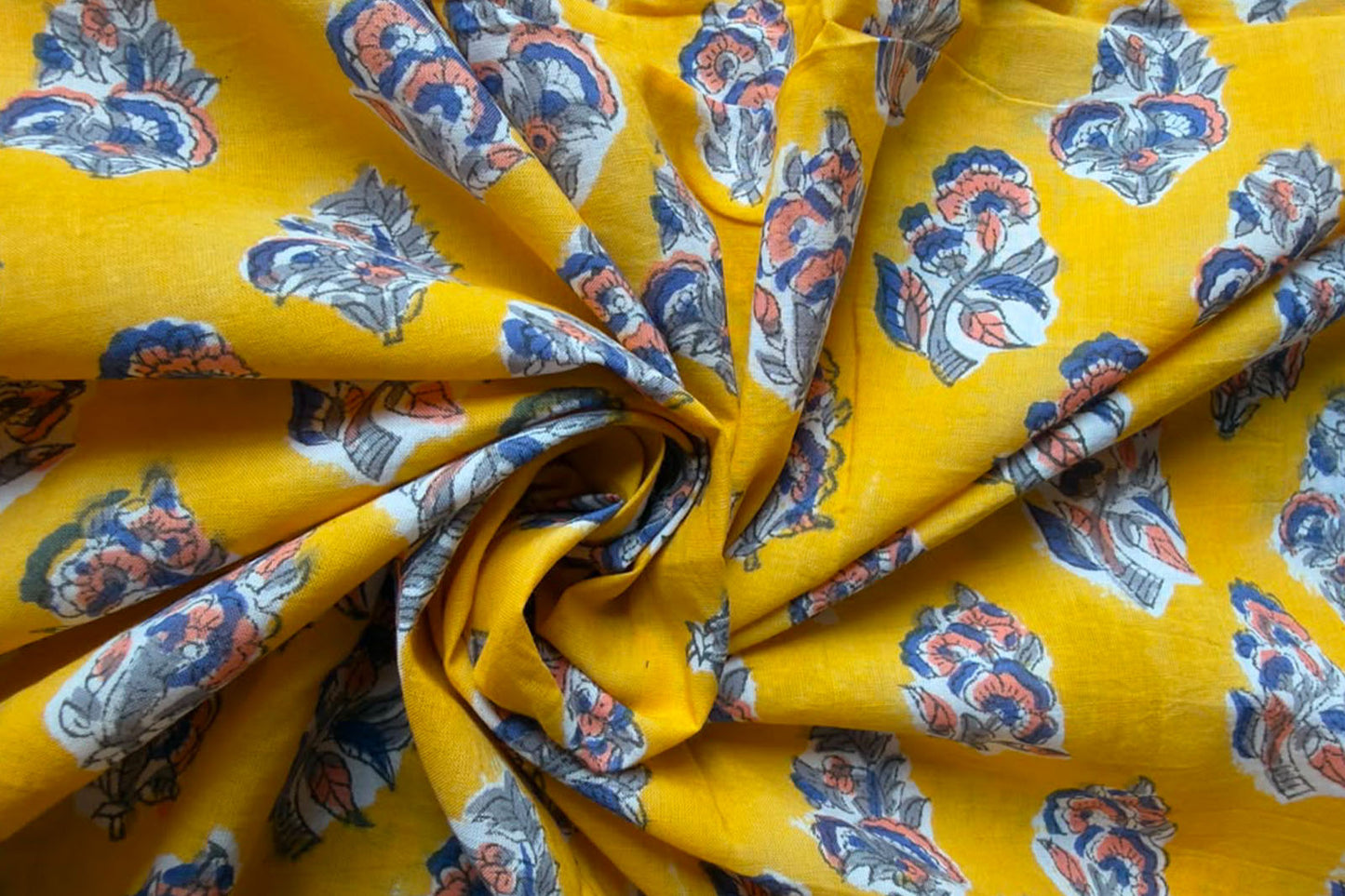 FLORAL HAND BLOCK PRINTED COTTON FABRIC-HF6451