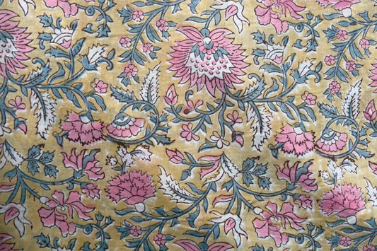 FLORAL HAND BLOCK PRINTED COTTON FABRIC-HF6452