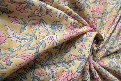 FLORAL HAND BLOCK PRINTED COTTON FABRIC-HF6452