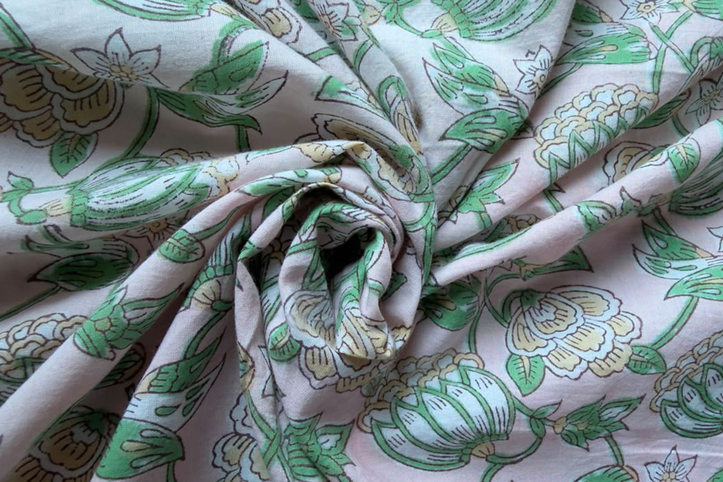 FLORAL HAND BLOCK PRINTED COTTON FABRIC-HF6453