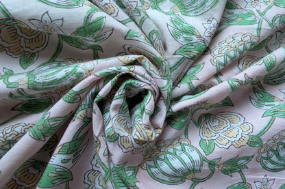 FLORAL HAND BLOCK PRINTED COTTON FABRIC-HF6453