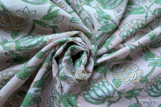 FLORAL HAND BLOCK PRINTED COTTON FABRIC-HF6453