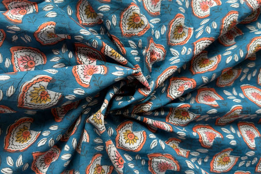 FLORAL HAND BLOCK PRINTED COTTON FABRIC-HF6454