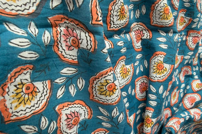 FLORAL HAND BLOCK PRINTED COTTON FABRIC-HF6454