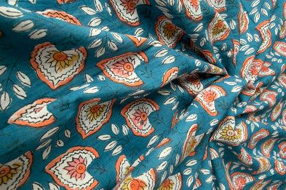 FLORAL HAND BLOCK PRINTED COTTON FABRIC-HF6454