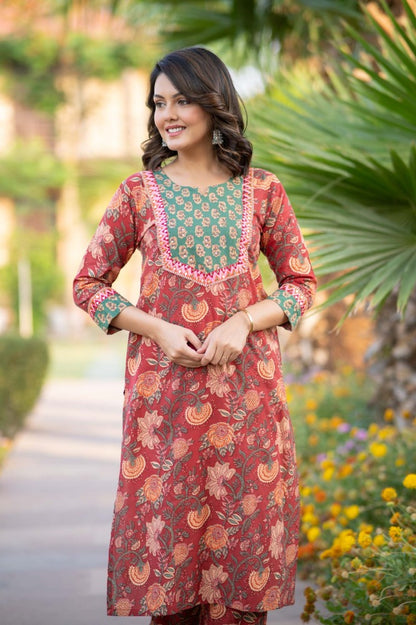 RED FLORAL KURTA -NVKS759