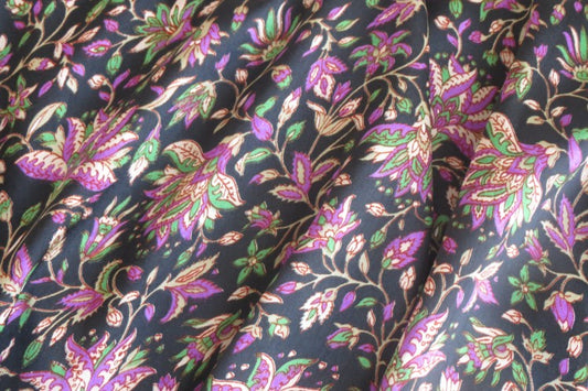 BLACK PURPLE FLORAL  POLYESTER SATIN FABRIC-PS13