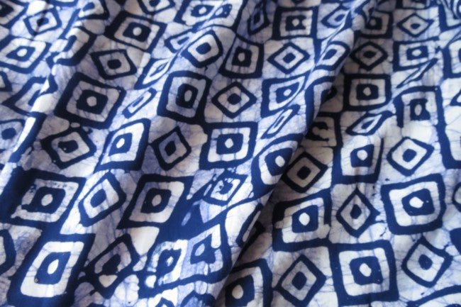 BLUE SQUARES GEOMETRY RAYON FABRIC-HF830