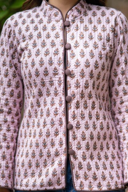 Lavender Cotton Reversible Quilted Jacket-NVQJ530