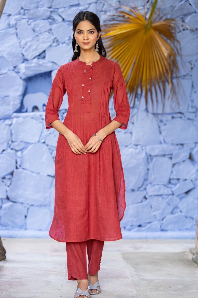 Maroon Red Embroidered Kurta Set-KS655