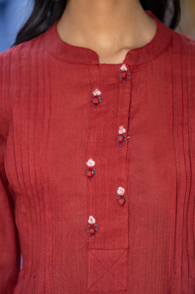 Maroon Red Embroidered Kurta Set-KS655