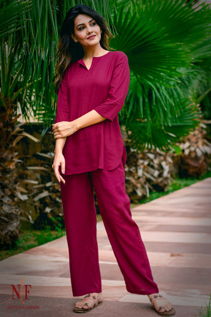 PERSIAN PINK COTTON NIGHT SUIT-NS35