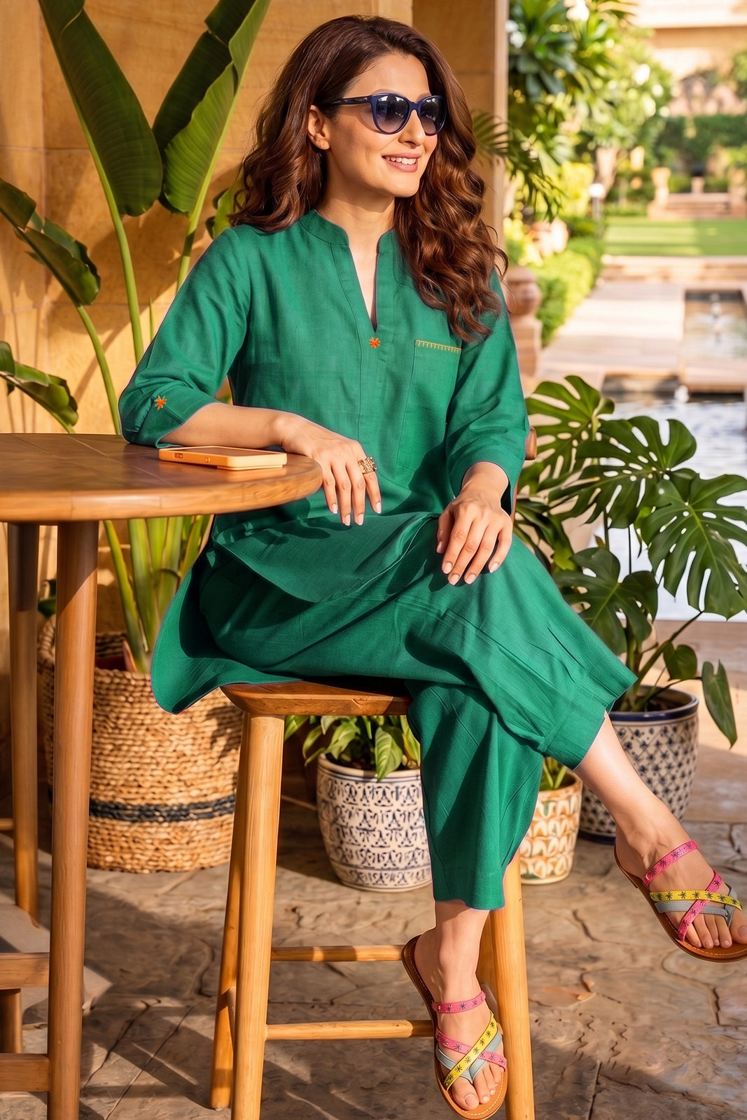Gulmohar Teal Cotton Coord Set-NVCD57