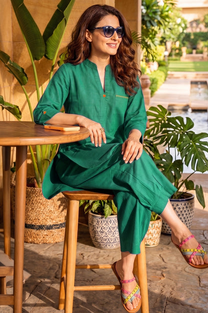 Gulmohar Teal Cotton Coord Set-NVCD57