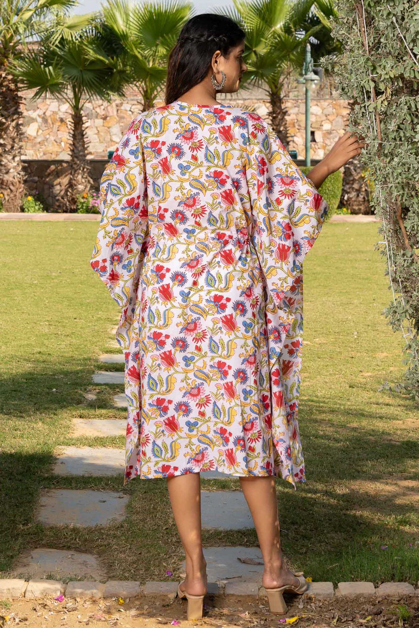 MULTICOLOR FLORAL PRINTED COTTON KAFTAN-NVK352