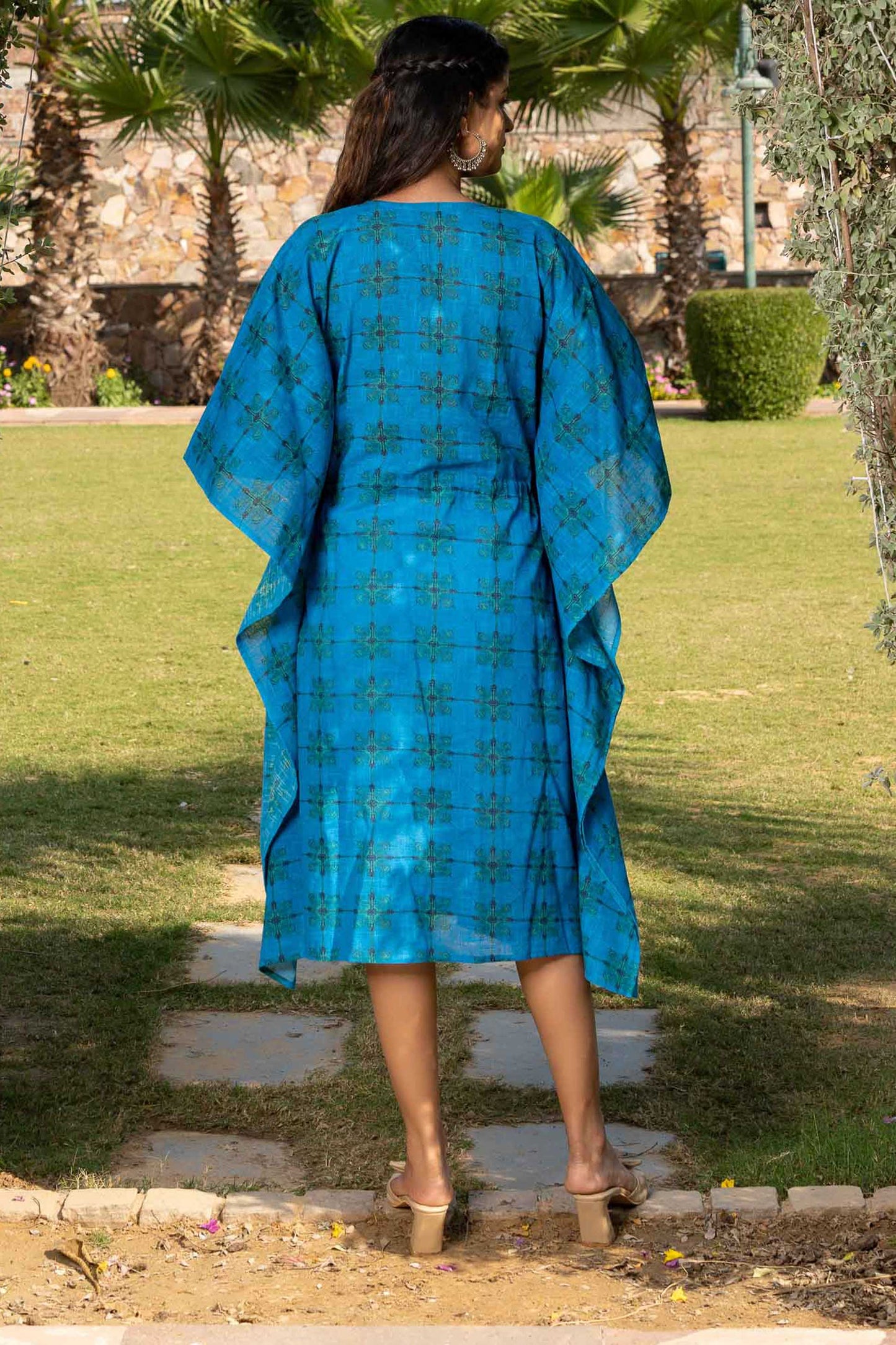 BLUE PRINTED SLUB COTTON KAFTAN-NVK354