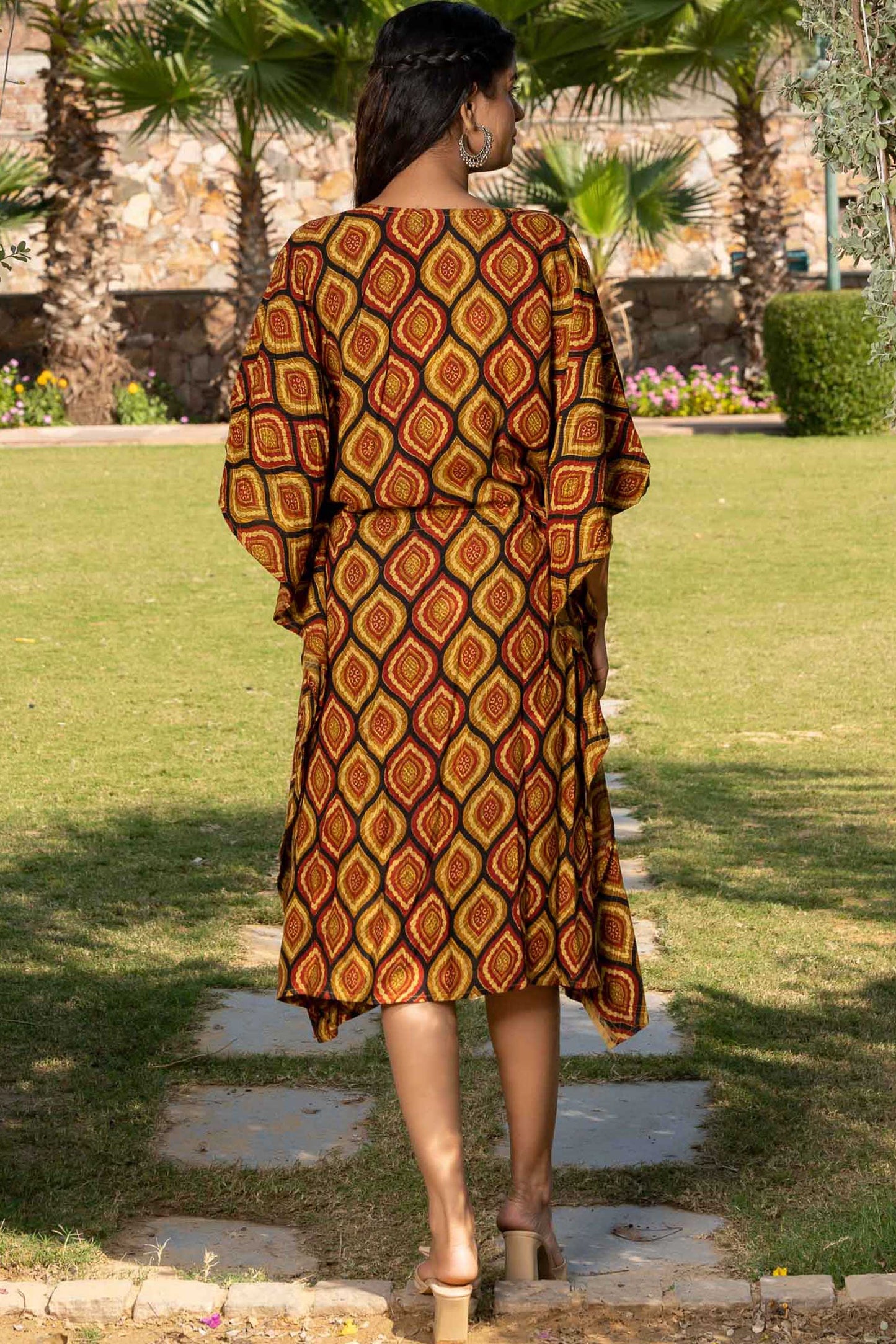 MUSTARD PRINTED RAYON KAFTAN-NVK361