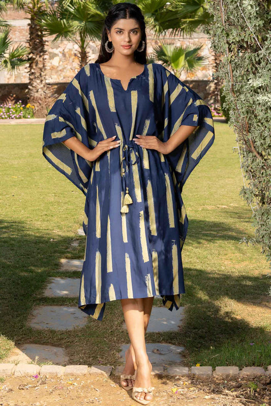 NAVY BLUE PRINTED RAYON KAFTAN-NVK364