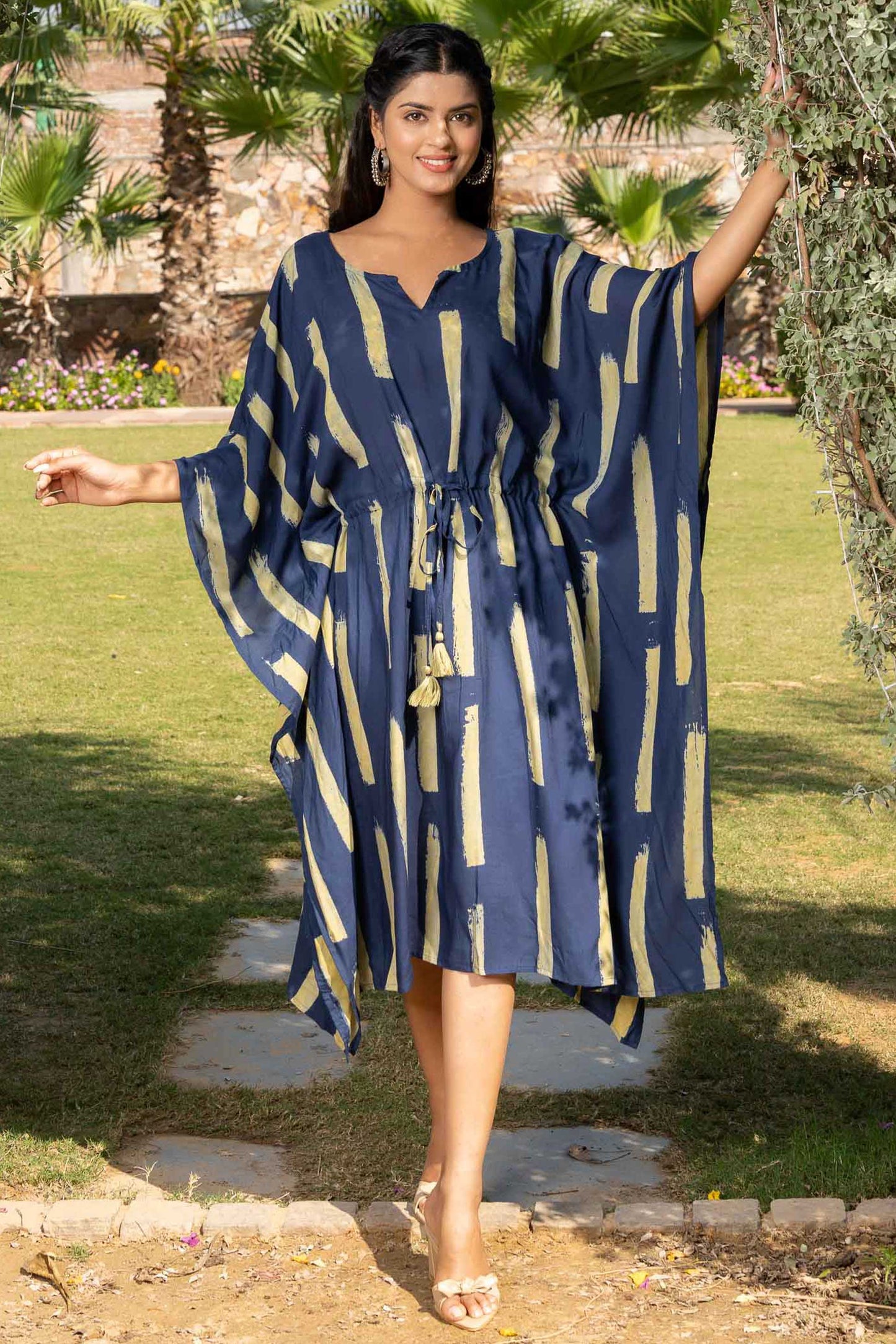 NAVY BLUE PRINTED RAYON KAFTAN-NVK364