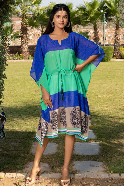 BLUE GREEN PRINTED GEORGETTE KAFTAN-NVK365