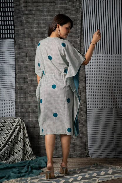 Teal Green Block Print Kaftan-NVK470