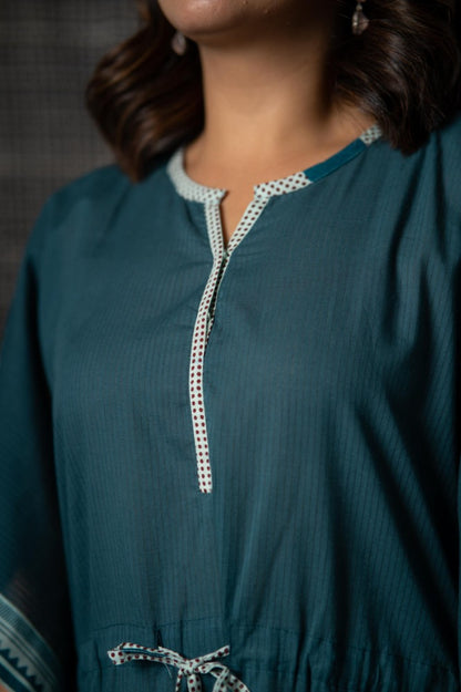 Teal Green Block Print Kaftan-NVK470