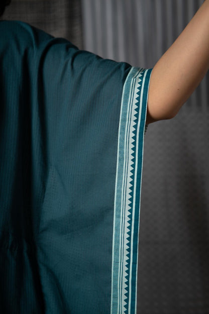 Teal Green Block Print Kaftan-NVK470