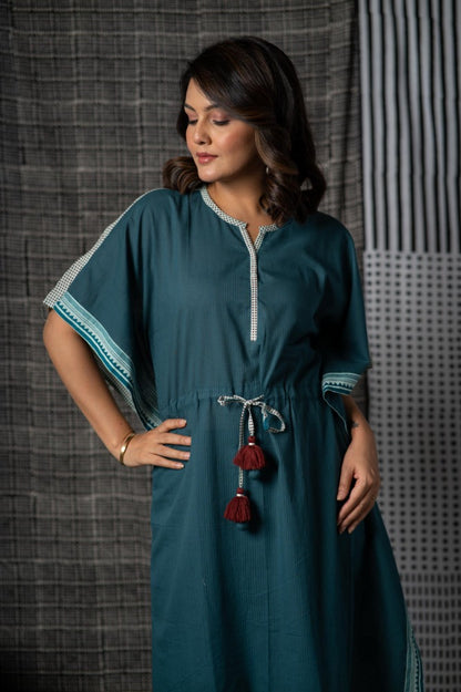 Teal Green Block Print Kaftan-NVK470