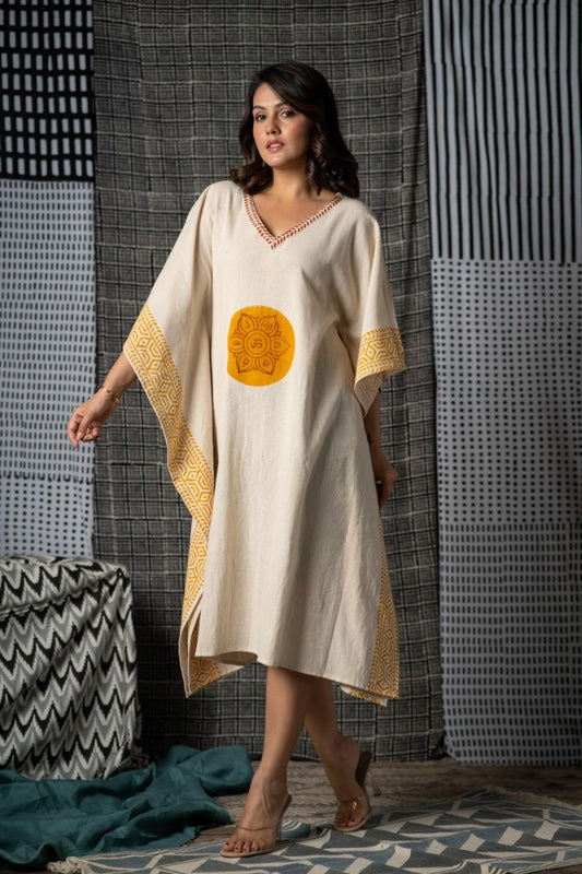 Beige Handloom Khari Kaftan-NVK473