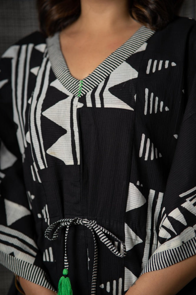 Black Patchwork Kaftan-NVK474