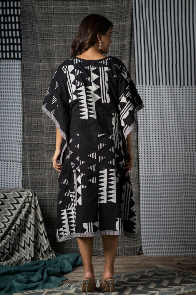 Black Patchwork Kaftan-NVK474