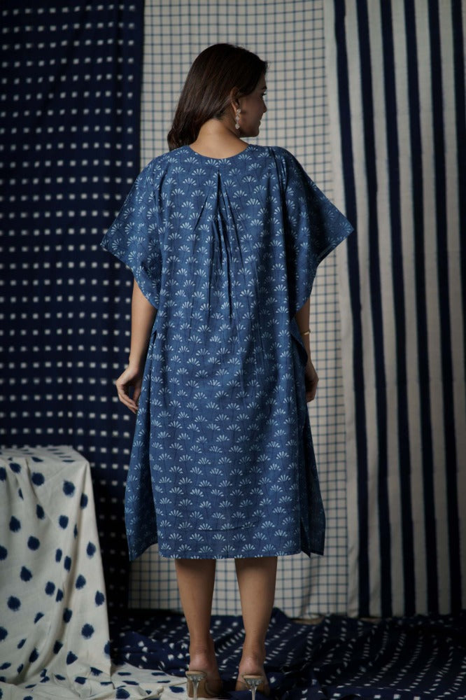 Indigo Hand Block Printed Kaftan-NVK478