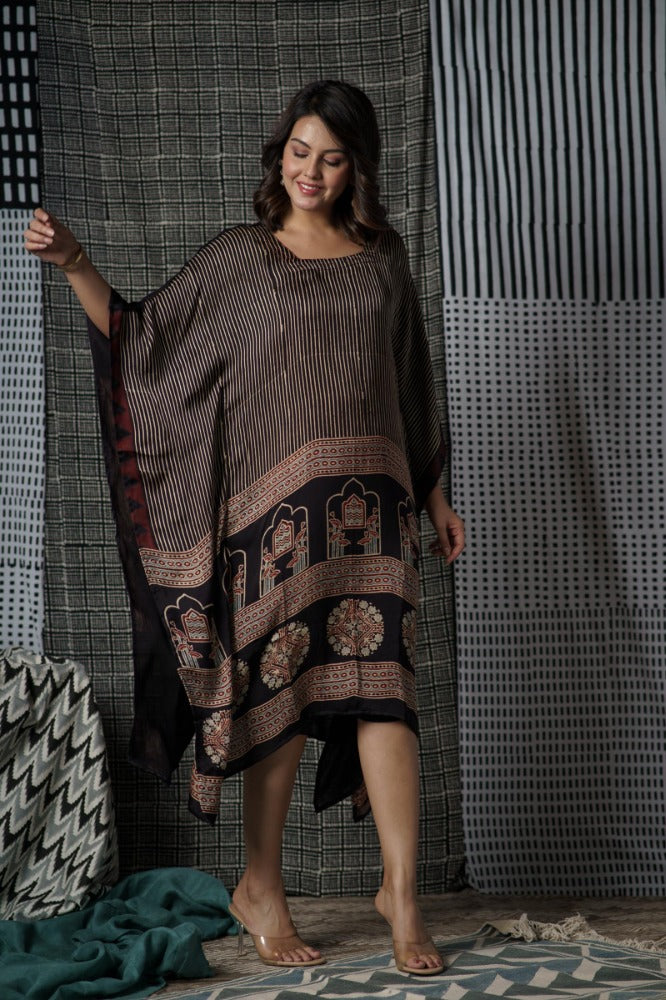 Ajrakh Modal Silk Kaftan-NVK488