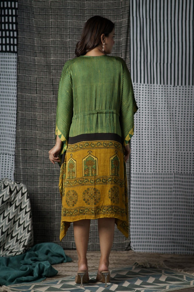 Green Ajrakh Modal Silk Kaftan-NVK489