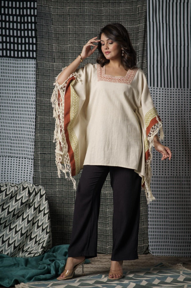 Block Printed Khari Kaftan Top-NVK492