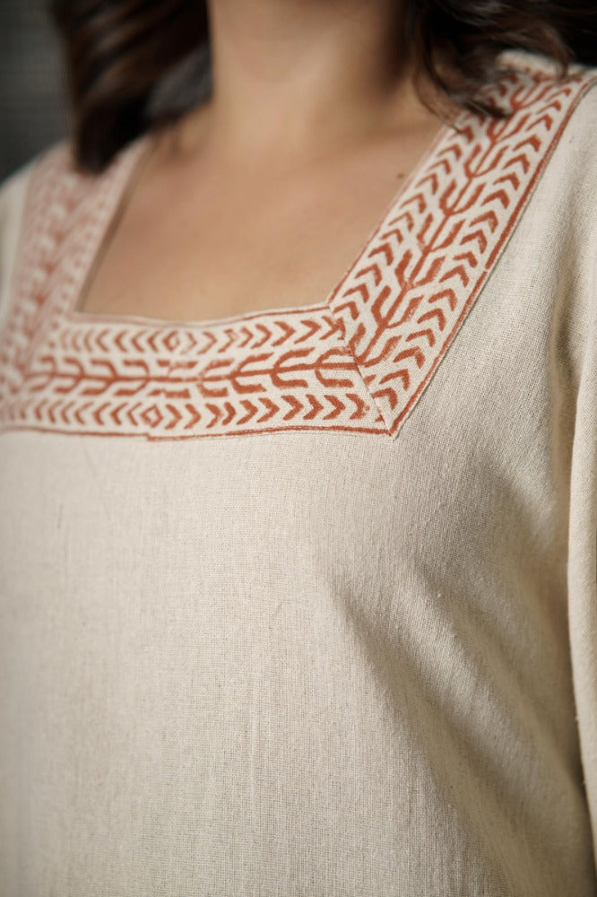 Block Printed Khari Kaftan Top-NVK492