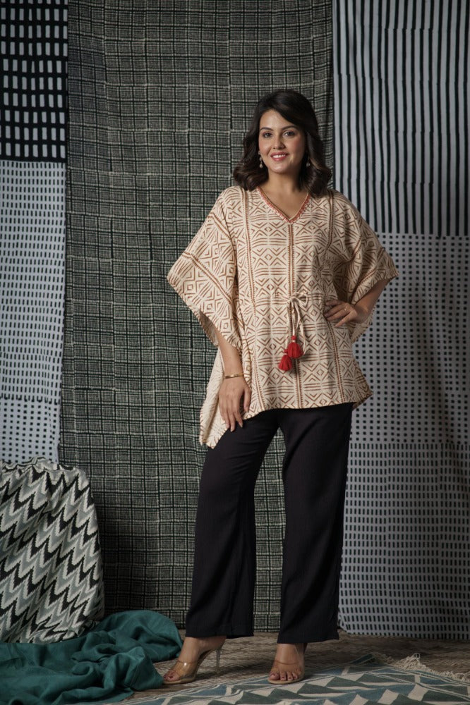 Block Printed Kaftan Top-NVK493