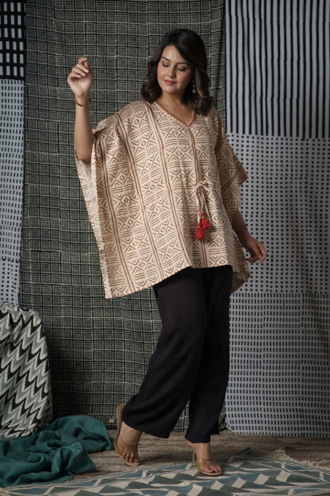 Block Printed Kaftan Top-NVK493