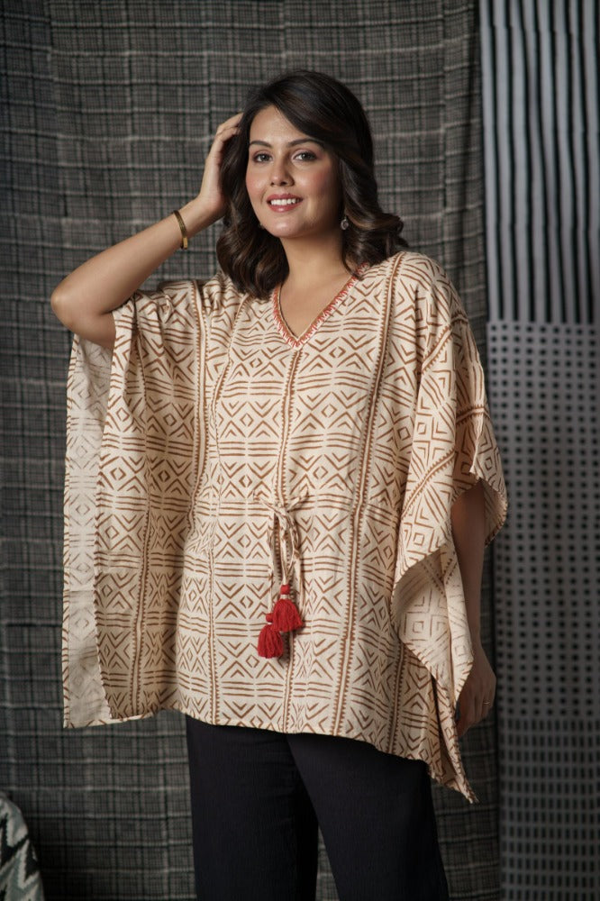 Block Printed Kaftan Top-NVK493