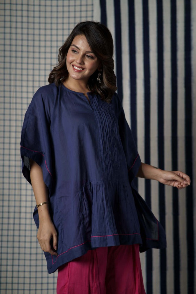 Navy Mulmul Kaftan Top-NVK496